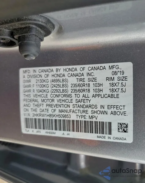 2019 Honda Cr-V Exl z USA, uszkodzony, nr VIN 2HKRW1H85KH509853